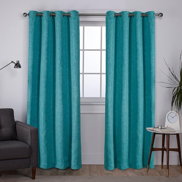 Vesta Teal Solid Woven Room Darkening Grommet Top Curtain, 52 in. W x 84 in. L (Set of 2)