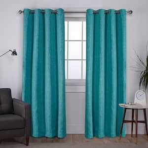 Vesta Teal Solid Woven Room Darkening Grommet Top Curtain, 52 in. W x 108 in. L (Set of 2)