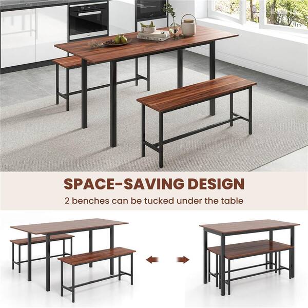 KANAMEdesigns　Horizontal Table　ウォルナット Costway 3-Piece Rectangle Walnut Wood Top Dining Room Set