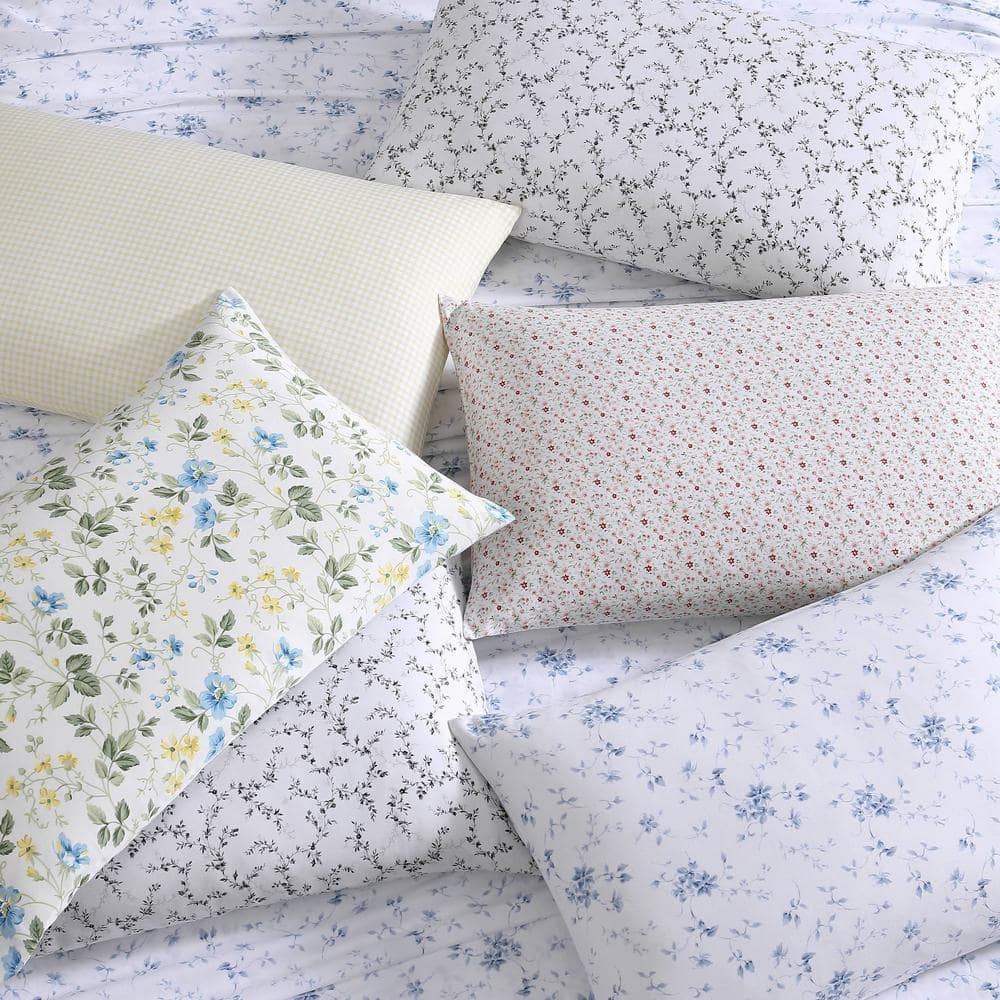Queen Blue Cotton Percale Floral Print Sheet Set