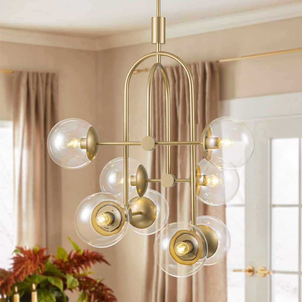 RRTYO Colebrook 8-Light Modern Gold Linear Clear Glass Globe Bubble ...