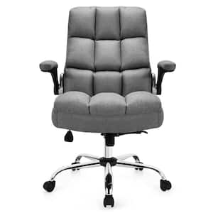 Linen Fabric Seat Reclining Height Adjustable Swivel Ergonomic Office Chair with High Back and Flip-up Arm in Gray