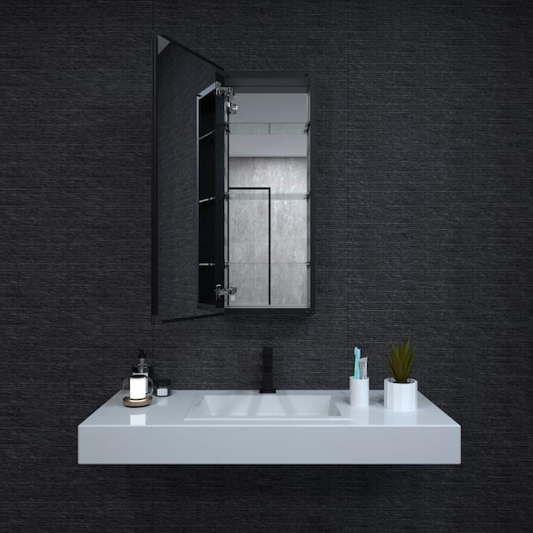 15 in. W x 36 in. H Rectangular Matte Black Aluminum Recessed/Surface Mount Medicine Cabinet with Mirror