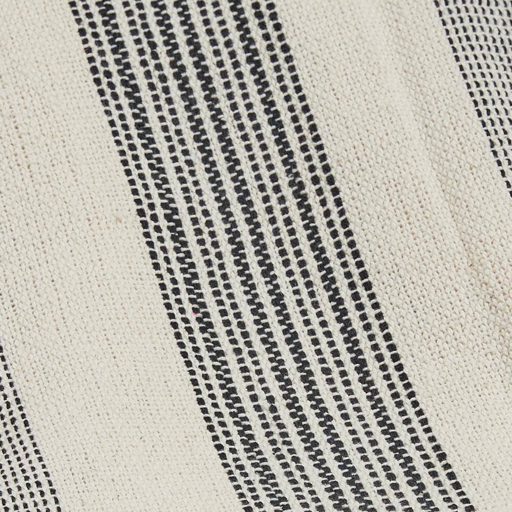 Off-White and Black Cotton Striped Throw Blanket with Tassels