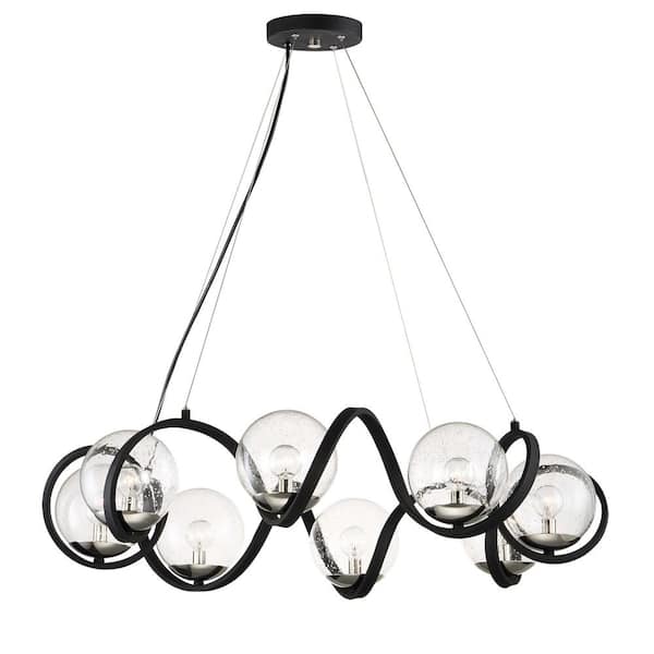 Curlicue 8-Light Black/Polished Nickel Pendant