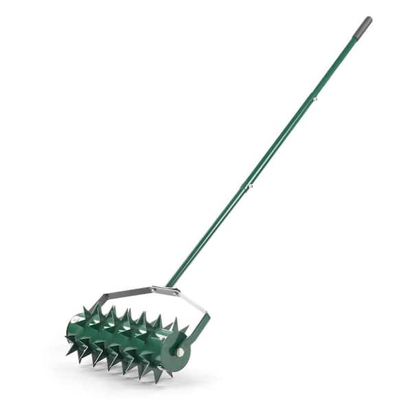 18 in. Manual Rolling Lawn 22-Tine W Spike Aerator Grass Aeration Tool in Green