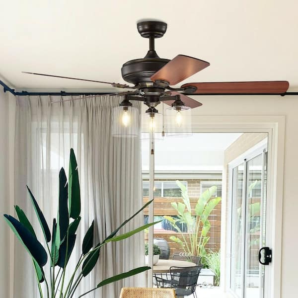 52 in. Indoor Bronze Ceiling Fan Light with Pull Chain and 5 Reversible Blades