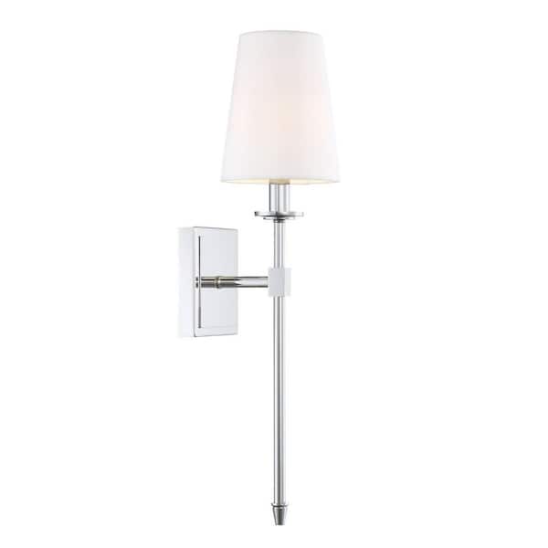 Kira Home Torche 5 in. 60-Watt 1-Light Chrome Transitional Wall Sconce with Linen Shade