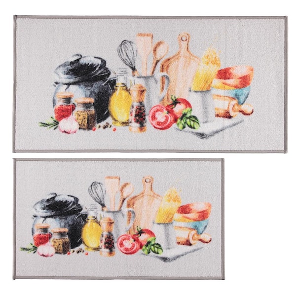 Cooking Time Non-Slip 19 in. x 39 in. - 18 in. x 30 in. 2-Piece Kitchen Mat  Rug Set