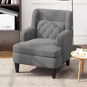 Dark Gray Teddy Fleece Tufted Accent Arm Chair with Foot Pads for Living Room and Bedroom