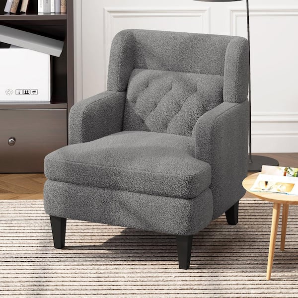 CHRISTOPHER KNIGHT HOME Dark Gray Teddy Fleece Tufted Accent Arm Chair with Foot Pads for Living Room and Bedroom