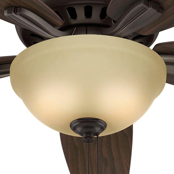 52" Hunter Low Profile Ceiling Fan in New Bronze with Toffee Glass Light Kit 