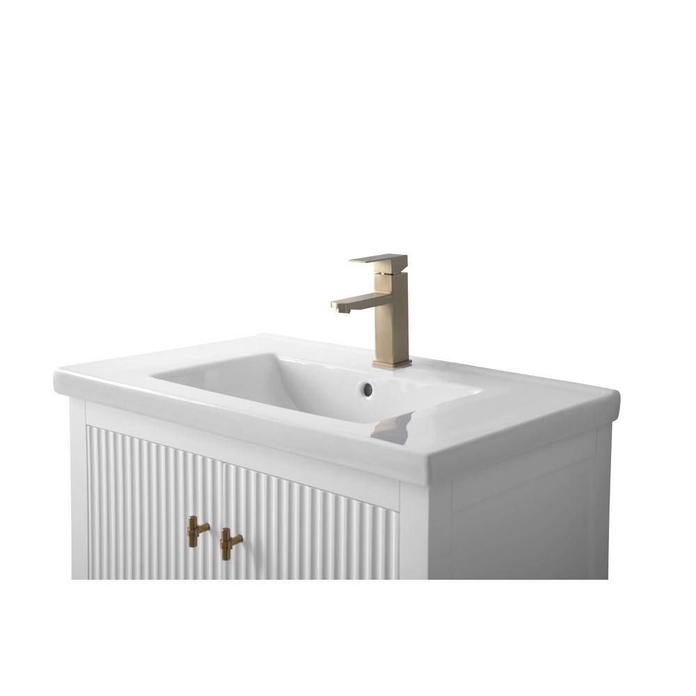 30" White Solid Wood Freestanding Bathroom Vanity with Ceramic Top