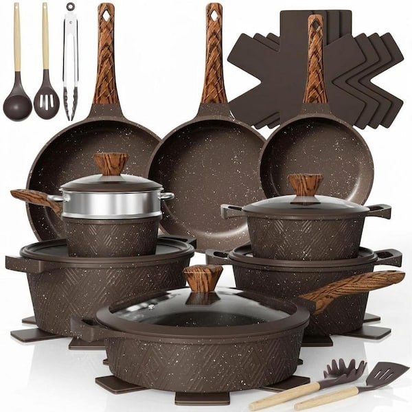 26-Piece Die-Cast Aluminum Nonstick Cookware Set in Chocolate Diamond Color, Induction Ready, PFAS Free