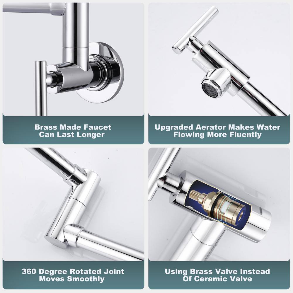 Polished Chrome Double Handle Wall Mounted Pot Filler
