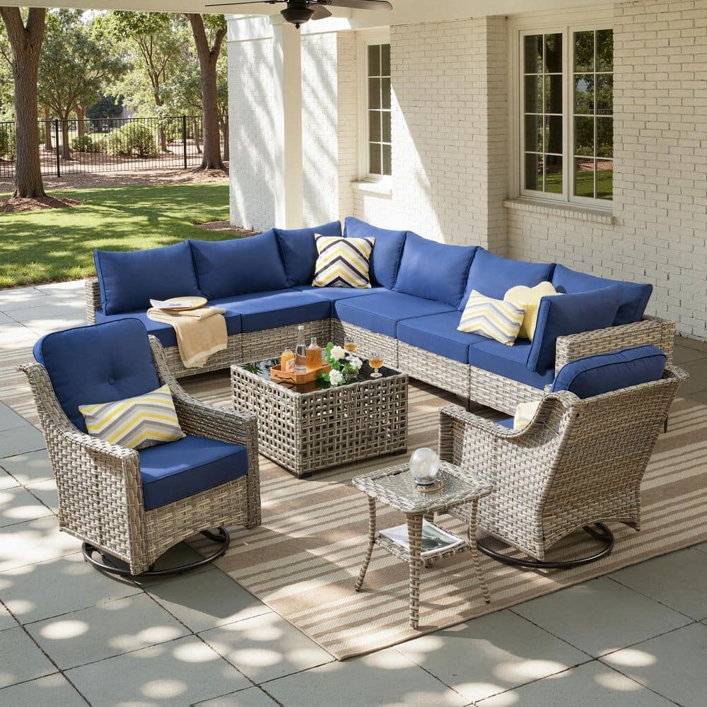HOOOWOOO Howell 10-Piece Wicker Outdoor Patio Conversation Sofa