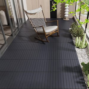 24 in x 12 in Gray Outdoor Patio Interlocking Deck Tile, DIY, 24-Pieces