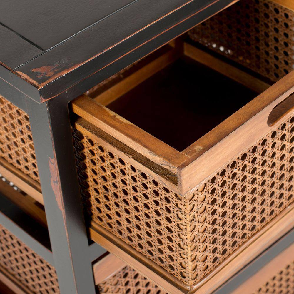 Colonial Charm Black Pine 4-Drawer Unit with Amber Cane Baskets
