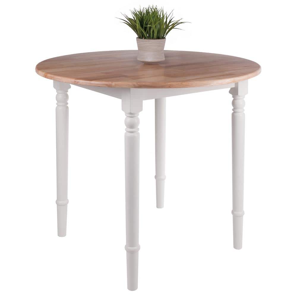 Sorella Transitional Round Drop-Leaf Dining Table in Natural & White