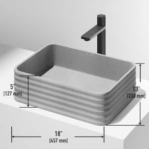 Cadman Modern Gray Concreto Stone 18 in. L x 13 in. W x 5 in. H Rectangular Fluted Bathroom Vessel Sink