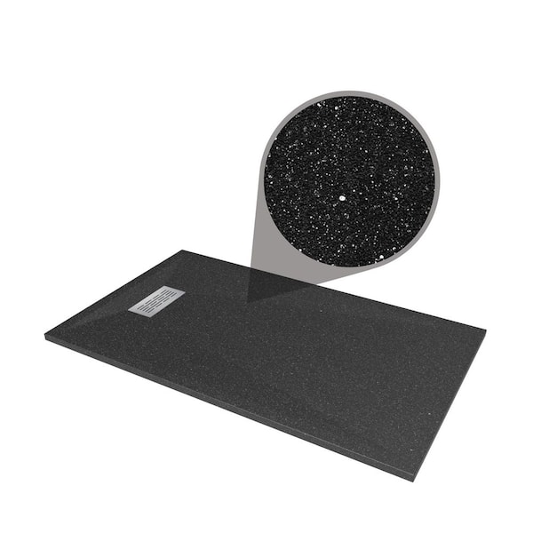 36 in. W x 60 in. L x 1.125 in. H Alcove Solid Composite Stone Shower Pan Base with L/R Drain in Black Onyx Sand