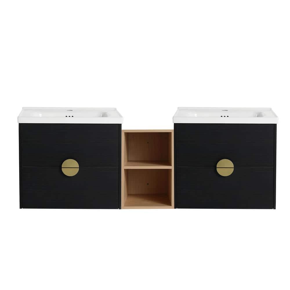 60 in. W x 19 in. D x 21 in. H Wall Mounted Bath Vanity in Black Chestnut w