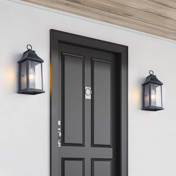 Decorators 15 in. Black Traditional Dusk to Dawn Outdoor Hardwired Wall Lantern Sconce with No Bulbs Included