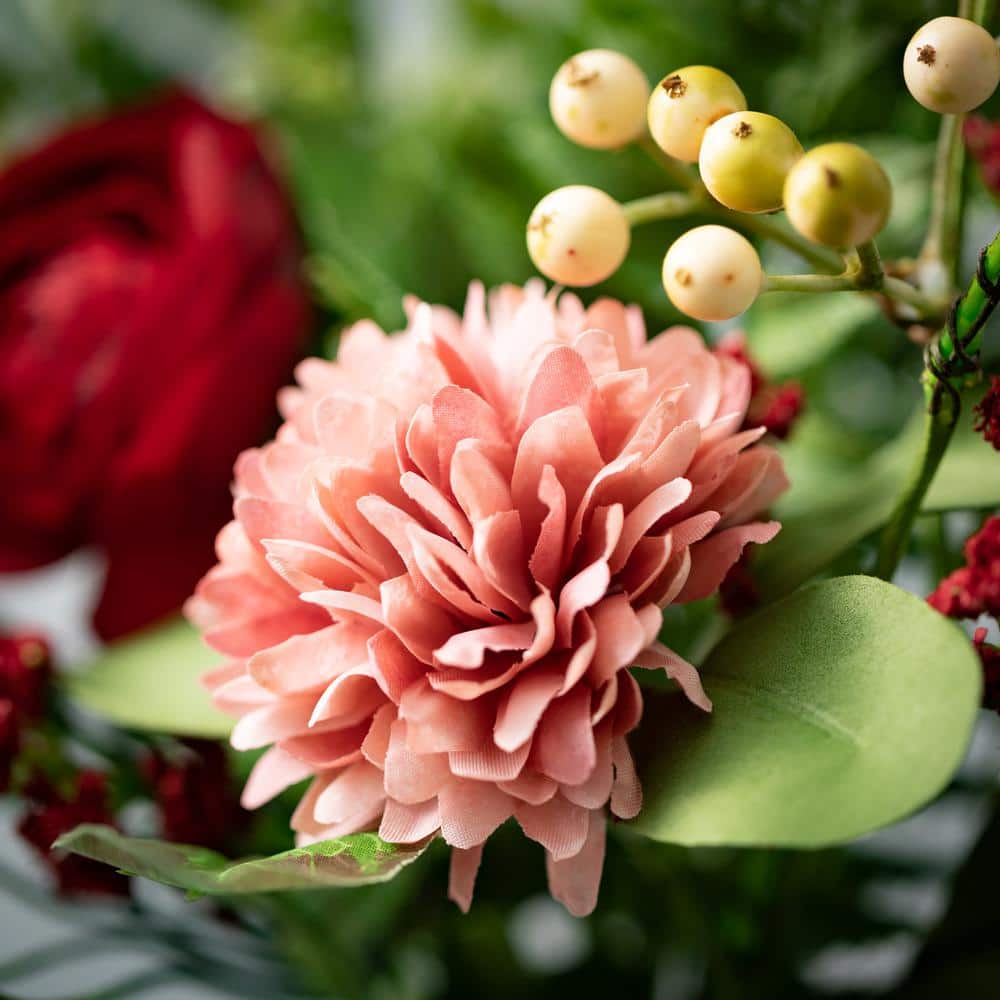 18.5" Pink and Red Plastic Rose Topiary Stems