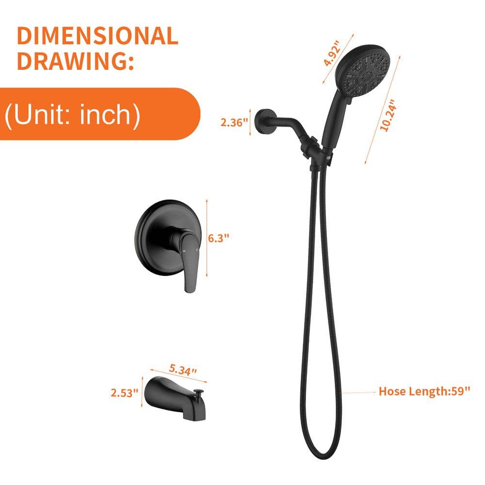 Matte Black Brass Wall Mounted Rain Handheld Shower System
