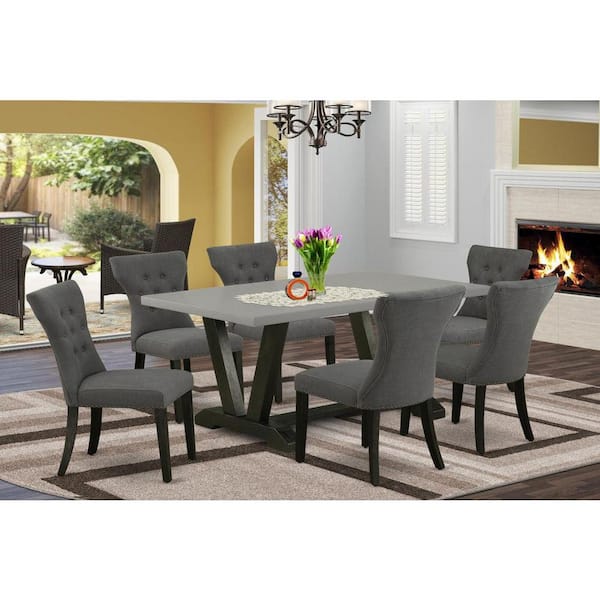 East West Furniture 7-Piece Rectangle Natural Oak Finish Solid Wood Top Dining Table with 6 Parson Chairs with Lattice Back