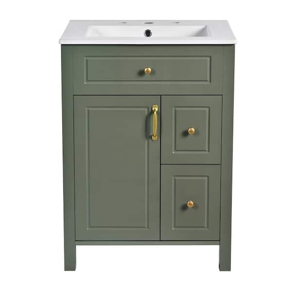 JimsMaison 24 in. W x 18.4 in. D x 33.8 in H Single Sink Freestanding Bath Vanity in Green with White Ceramic Top