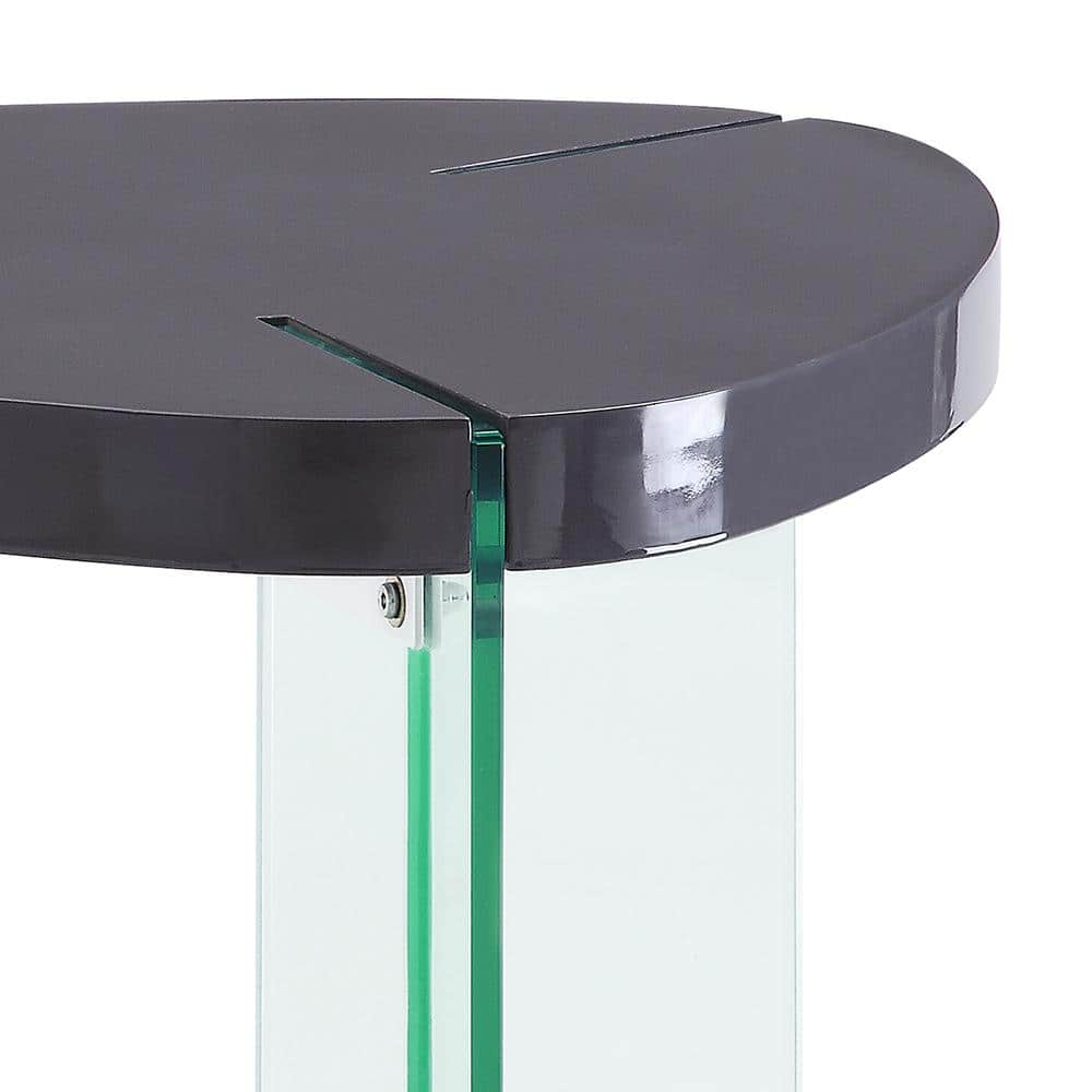Triangular Gray High Gloss Wood & Clear Glass Coffee Table with Storage