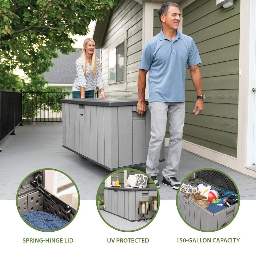 Gray Lockable Resin Deck Box and Bench 150 Gallon