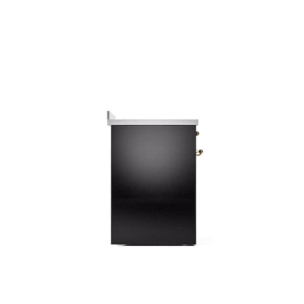 Nostalgie II 30 in. Induction Range with 4-Elements, Brass Trim in Glossy Black
