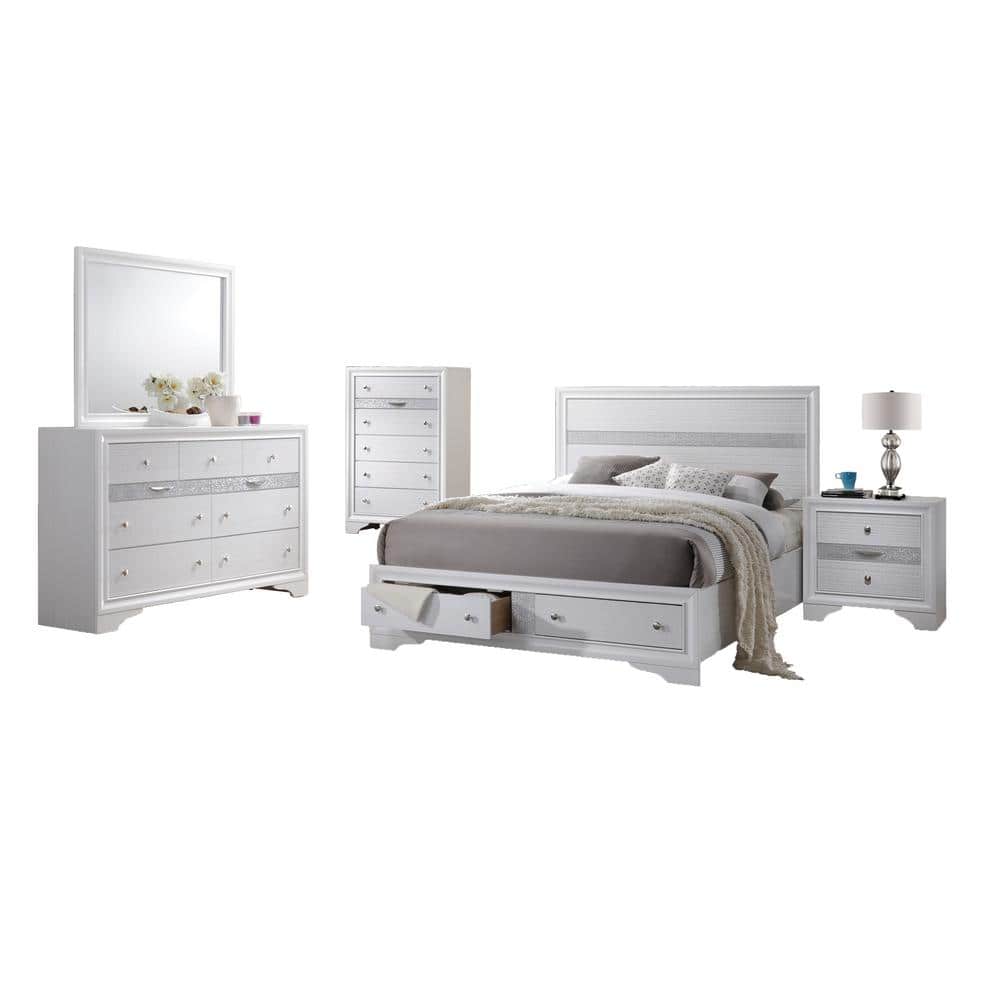 Best Quality Furniture Catherine 5-Piece White Full Bedroom Set With Chest CATH-F4C - The Home Depot