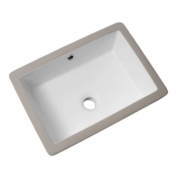18 in. Ceramic Undermount Rectangular Bathroom Sink with Overflow, Under Counter Lavatory Sink Basin for Bathroom, White