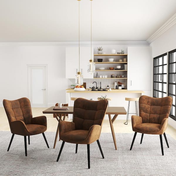Homy Casa KDNG Brown Suede Upholstered Dining Chair with Tapered Metal Legs (Set of 2)