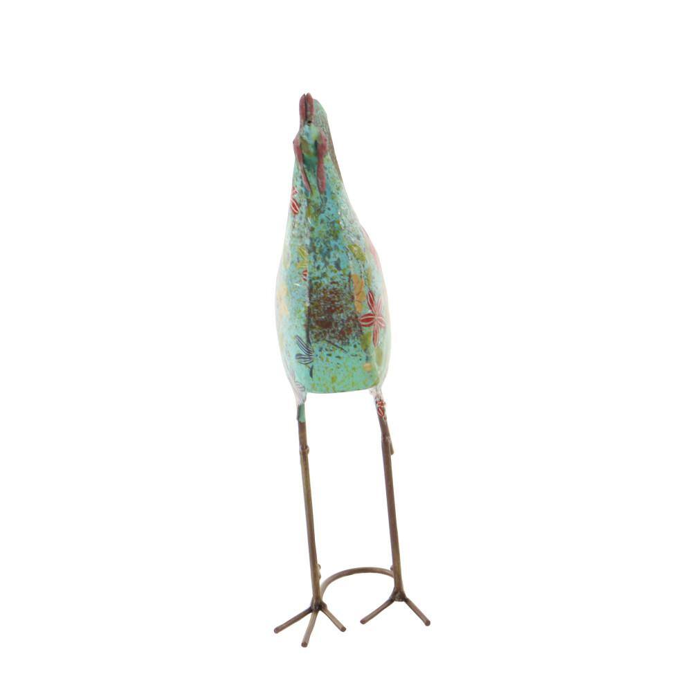 17" Green Floral Metal Rooster Garden Sculpture