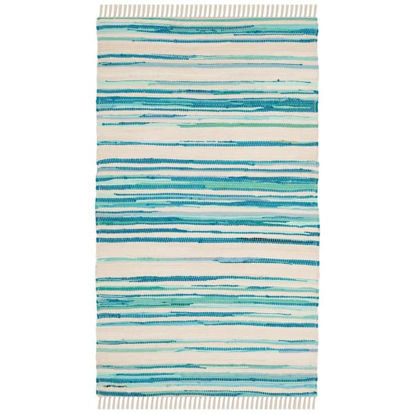 SAFAVIEH Rag Rug Ivory/Green Doormat 2 ft. x 3 ft. Striped Area Rug