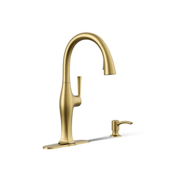Sundae Single-Handle Pull Down Sprayer Kitchen Faucet in Vibrant Brushed Moderne Brass