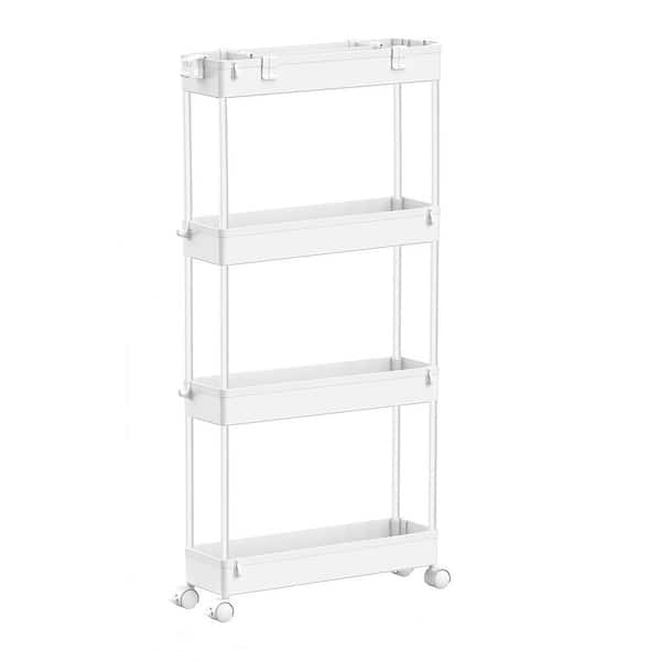 Anqtovp 4-Tiers Kitchen Cart Slim Storage with 360° Rotating Wheels in White
