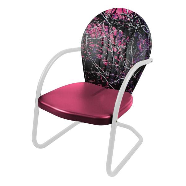 Jack Post 1-Piece Metal Outdoor Lounge Chair in Pink Camouflage