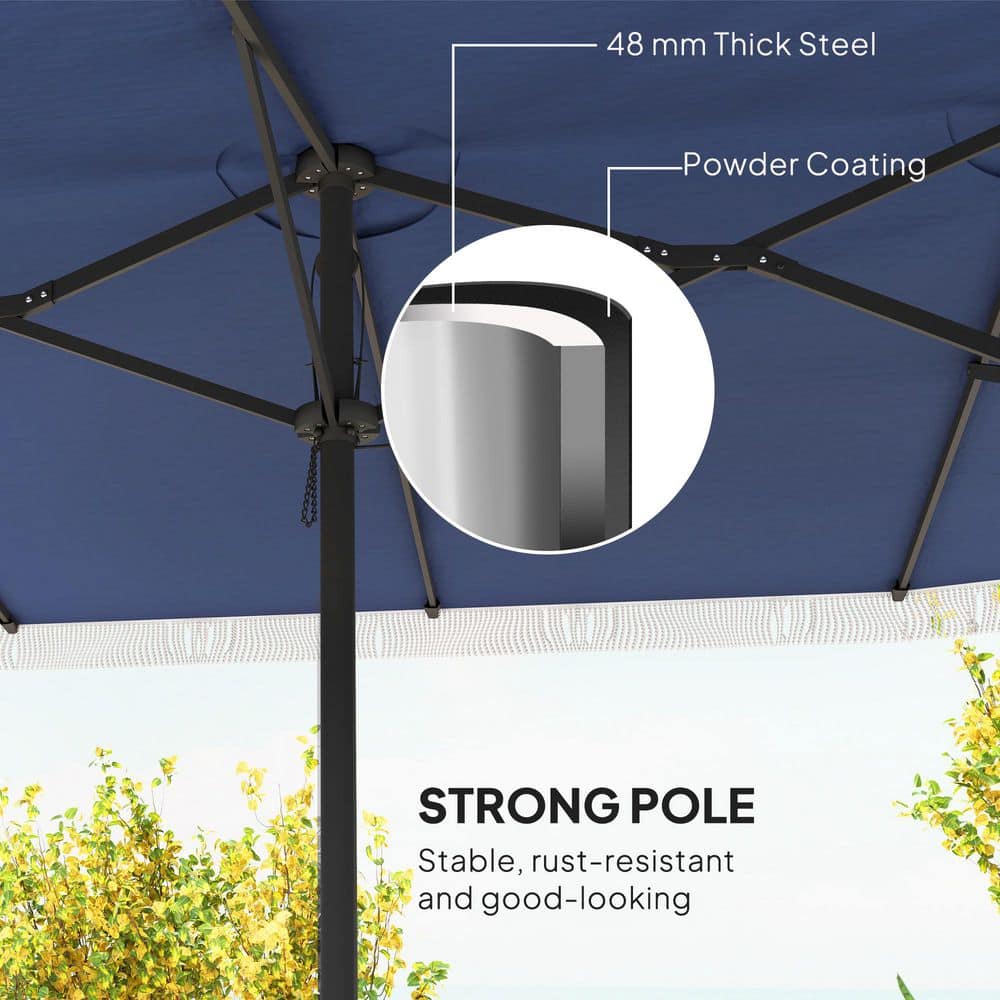 Extra Large Dark Blue Polyester Patio Umbrella with Fringe