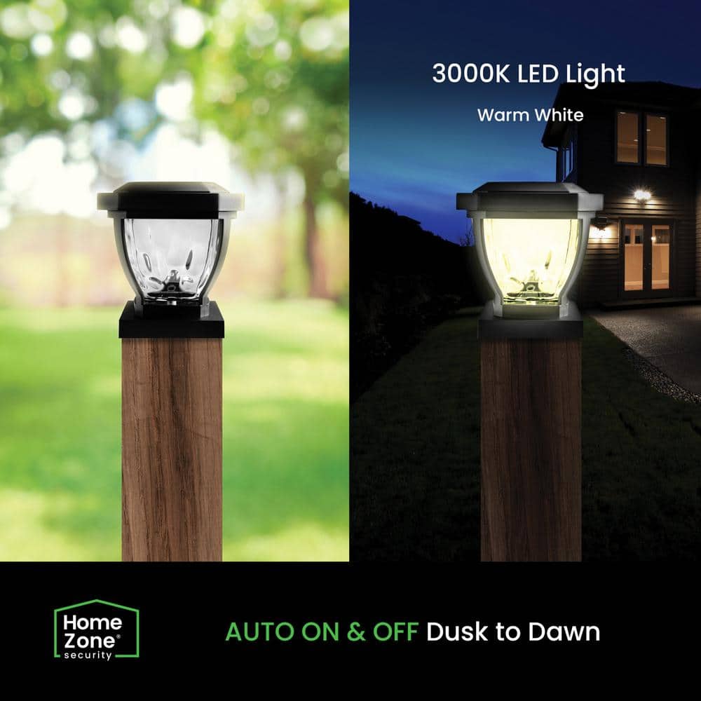 Black Solar LED Post Cap Lights with Rippled Glass, 2-Pack