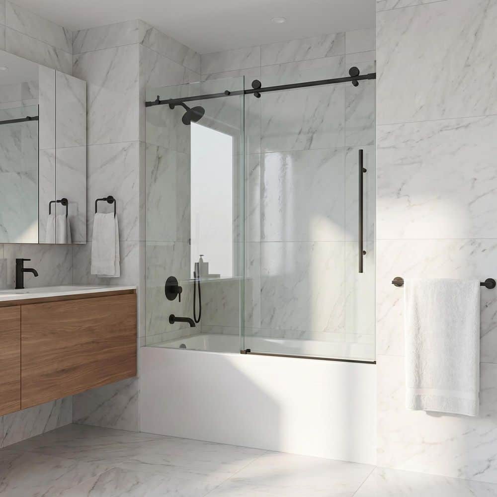 VIGO Elan E-Class 56 to 60 in. W x 66 in. H Sliding Frameless Tub