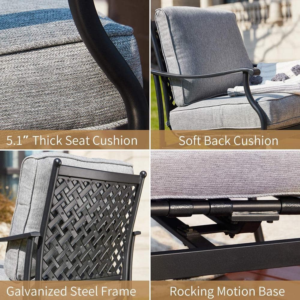 Gray Cushioned 4-Piece Steel Patio Conversation Set