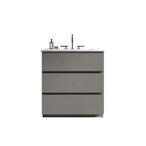 29.92 in. W x 18.30 in. D x 32.96 in. H Single Sink Freestanding Bath Vanity in Gray with White Engineered Stone Sink