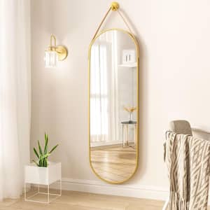 16 in. W x 48 in. H Oval Gold Modern Aluminum Alloy Framed Rounded Full Length Mirror Wall Mirror