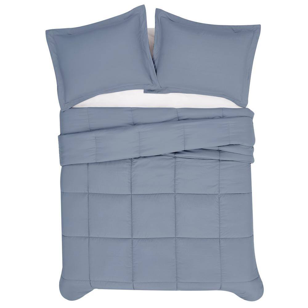 King Blue Microfiber Down Alternative Bedspread Set