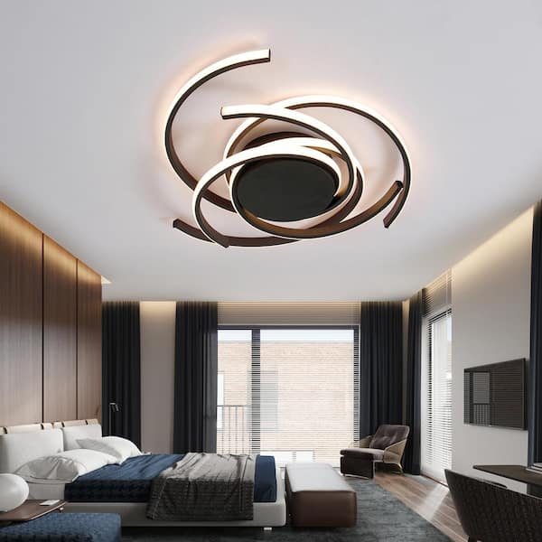 UMEILUCE 22 in. 6-Light Integrated LED Flush Mount Black Finish Modern Dimming Ceiling Light for Living Room Bedroom Entry